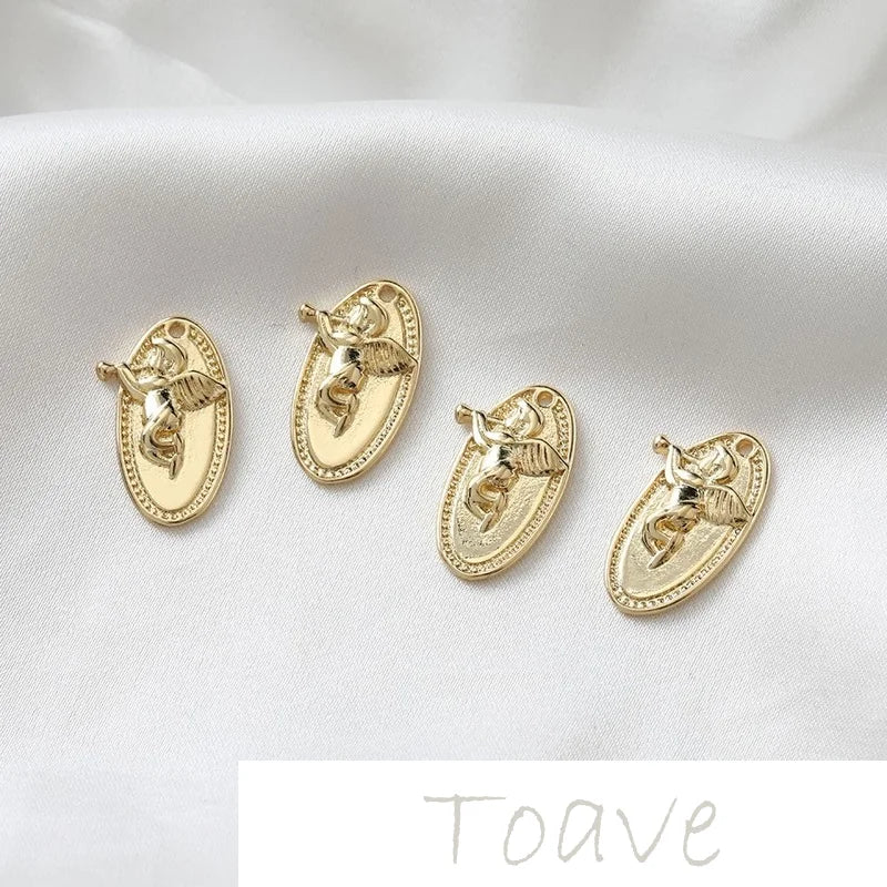 14K Gold-Plated Oval Angel Cupid DIY Pendant Earring Necklace
