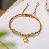 14K Gold-Wrapped Hetian Sapphire Hand Rope Retro Art Road Tong Fu Hand-Woven