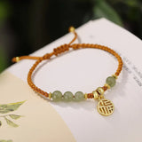 14K Gold-Wrapped Hetian Sapphire Hand Rope Retro Art Road Tong Fu Hand-Woven