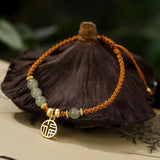 14K Gold-Wrapped Hetian Sapphire Hand Rope Retro Art Road Tong Fu Hand-Woven