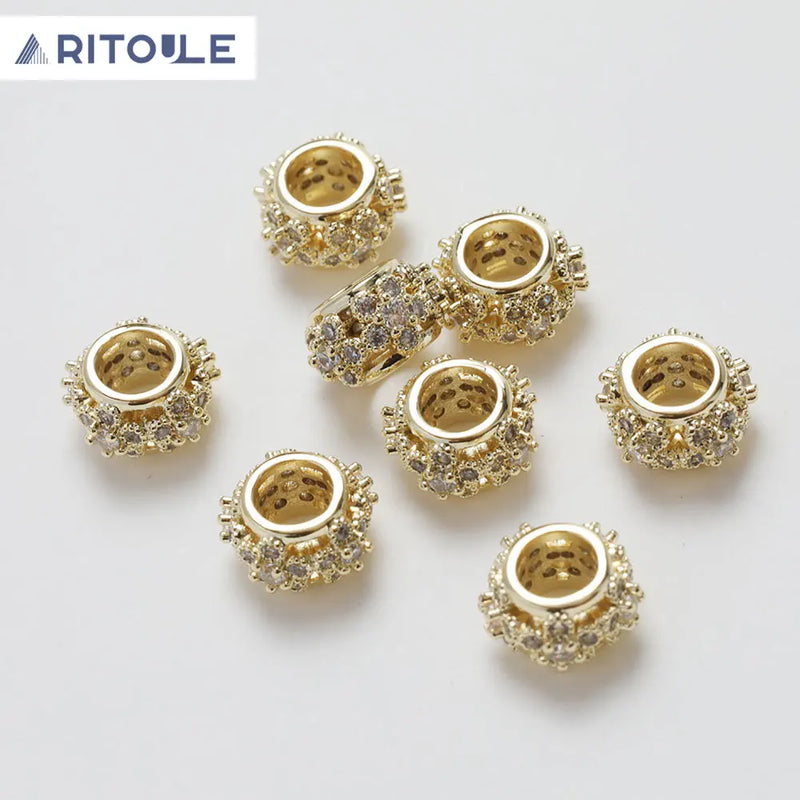 14K Plated Zircon Flower Beads DIY Beaded Material Accessories