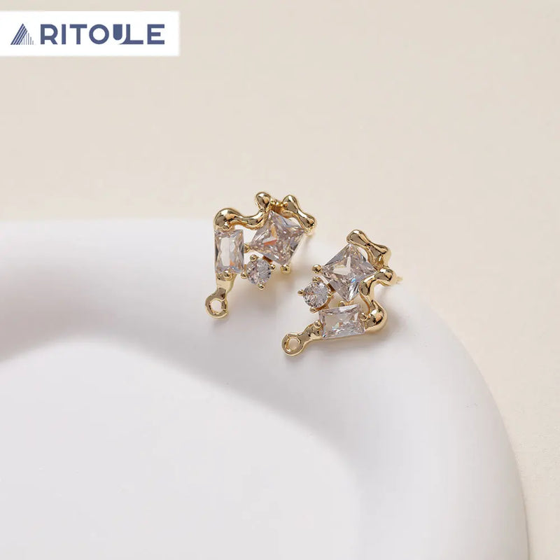 14K Plated Zircon Irregular Stitching Earrings