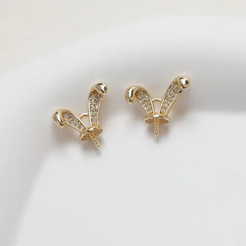 14K Plated Rabbit Copper Zircon Cap DIY Hand-made Accessories