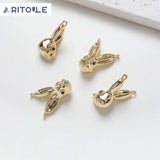 14K Plated Real Rabbit Head Earrings Pendant DIY Hand-Made Jewelry Accessories