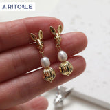 14K Plated Real Rabbit Head Earrings Pendant DIY Hand-Made Jewelry Accessories