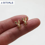 14K Plated Real Rabbit Head Earrings Pendant DIY Hand-Made Jewelry Accessories