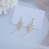 14K Plated Zircon Leaf Earrings for Women