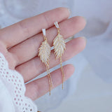 14K Plated Zircon Leaf Earrings for Women