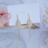 14K Plated Zircon Leaf Earrings for Women