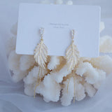 14K Plated Zircon Leaf Earrings for Women