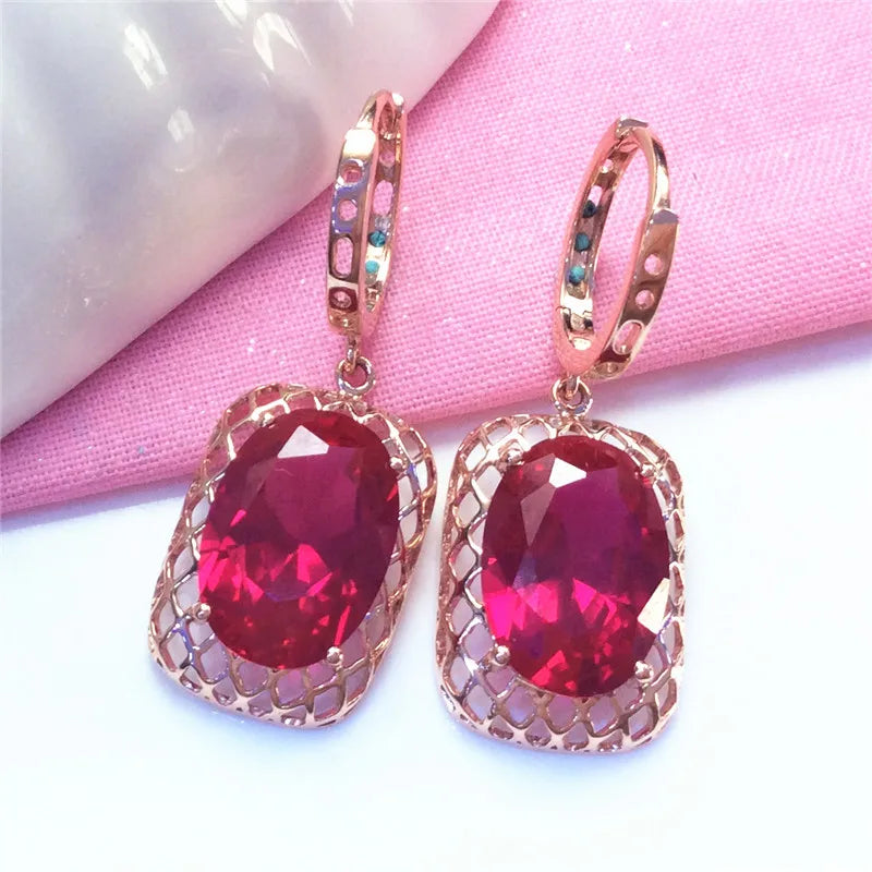 14K Rose Ruby Earrings with 585 Purple Ear Buckle