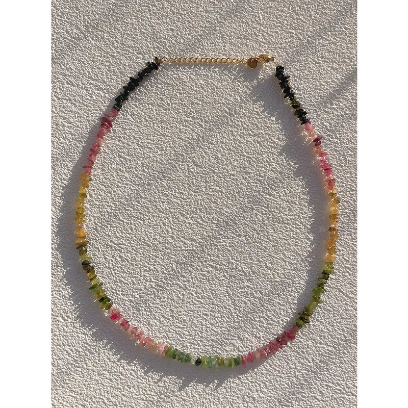 Boho Nature Stone Necklace Colorful Beads Choker Jewelry for Women
