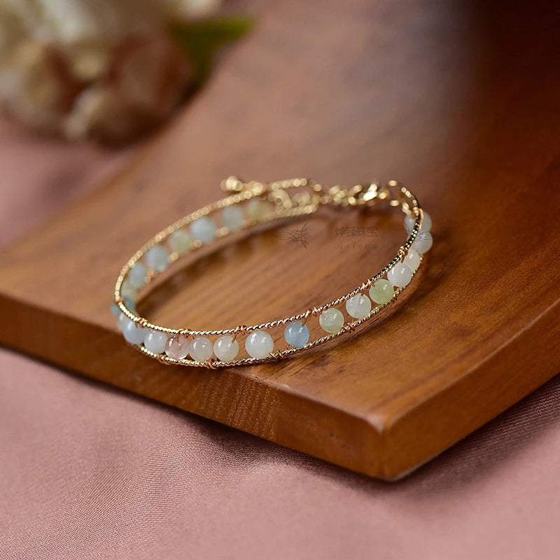 14KGF Natural Morganite Stone Beads Bracelet for Women