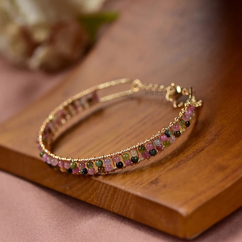 14KGF Tourmaline Bangle Bracelet for Women