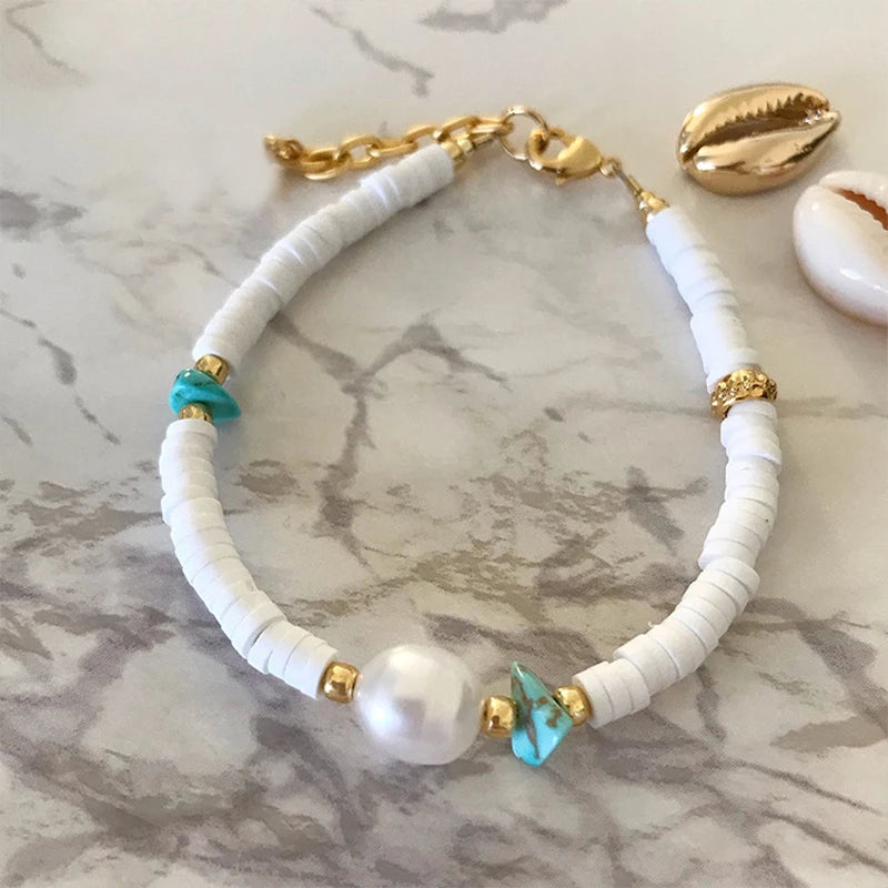 14KGF Pearl Bracelet Wooden Chip Splicing Soft Pottery Clay