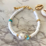14KGF Pearl Bracelet Wooden Chip Splicing Soft Pottery Clay