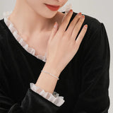 14KGF Stainless Steel Pearl Bracelet Aquamarine Charm Adjustable