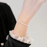 14KGF Stainless Steel Pearl Bracelet Aquamarine Charm Adjustable