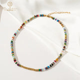 14KGF Women's Natural Stone Beads Choker Necklace