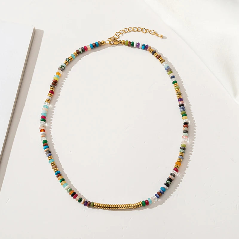 14KGF Women's Natural Stone Beads Choker Necklace