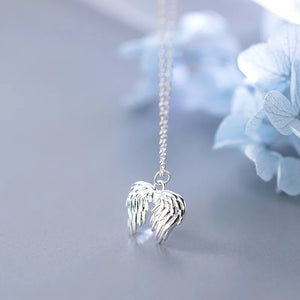 Real Silver 925 Angel Wings Double Bird Feather Necklace Pendant