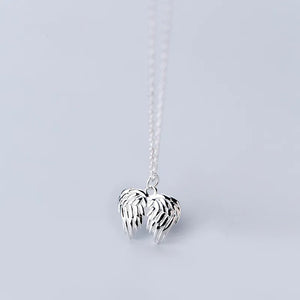 Real Silver 925 Angel Wings Double Bird Feather Necklace Pendant