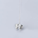 Real Silver 925 Angel Wings Double Bird Feather Necklace Pendant