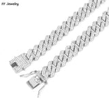 14MM Cuban Link Chain Hip Hop Men Necklace Iced Out Paris Chain 2 Row Rhinestone