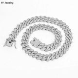 14MM Cuban Link Chain Hip Hop Men Necklace Iced Out Paris Chain 2 Row Rhinestone