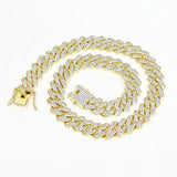 14MM Cuban Link Chain Hip Hop Men Necklace Iced Out Paris Chain 2 Row Rhinestone