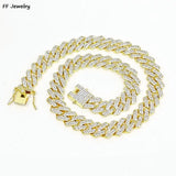 14MM Cuban Link Chain Hip Hop Men Necklace Iced Out Paris Chain 2 Row Rhinestone