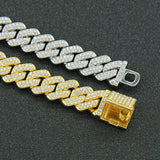 14MM Prong Cuban Link Chain 2 Row Rhinestone Paved Miami Rhombus Cuban Necklace