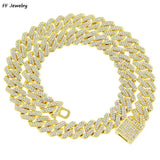 14MM Prong Cuban Link Chain 2 Row Rhinestone Paved Miami Rhombus Cuban Necklace