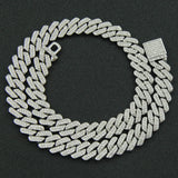 14MM Prong Cuban Link Chain 2 Row Rhinestone Paved Miami Rhombus Cuban Necklace