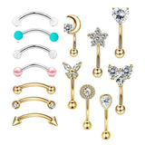 14PC Stainless Steel Crystal Butterfly Piercing Body Jewelry