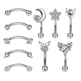 14PC Stainless Steel Crystal Butterfly Piercing Body Jewelry