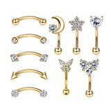 14PC Stainless Steel Crystal Butterfly Piercing Body Jewelry