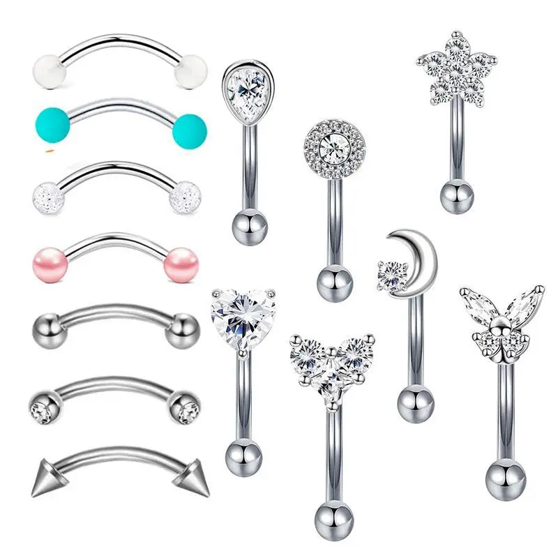 14PC Stainless Steel Crystal Butterfly Piercing Body Jewelry