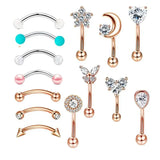 14PC Stainless Steel Crystal Butterfly Piercing Body Jewelry