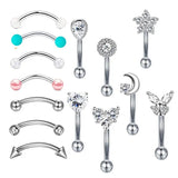14PC Stainless Steel Crystal Butterfly Piercing Body Jewelry