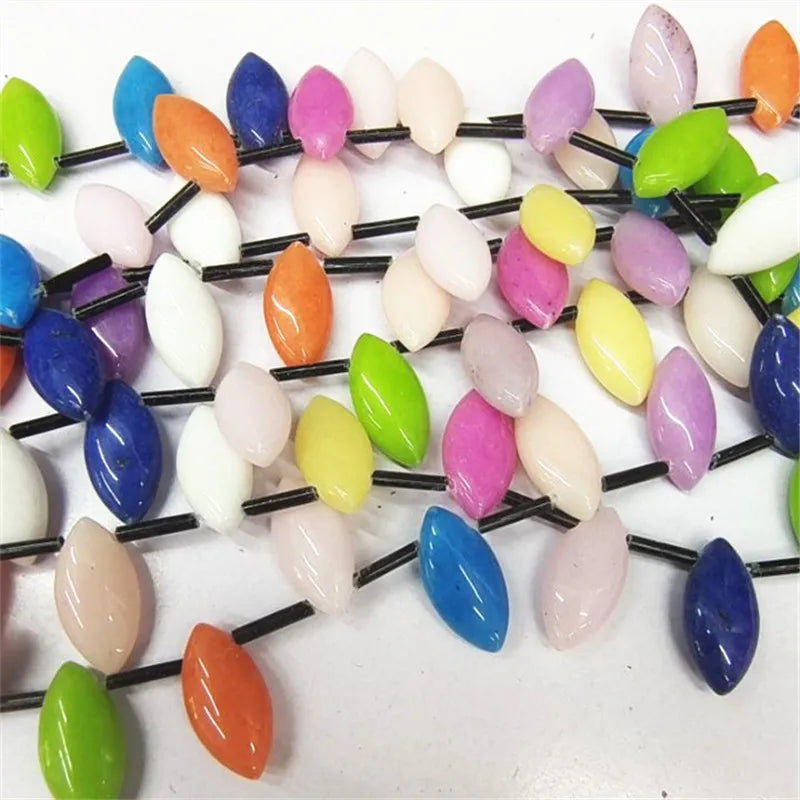 14PCS Nature Jade Gemstone Beads For Women's Necklace Making Jewelry