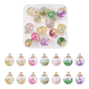 14Pcs Glass Pendants with Dried Flower Inside 20.5x16mm