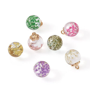 14Pcs Glass Pendants with Dried Flower Inside 20.5x16mm