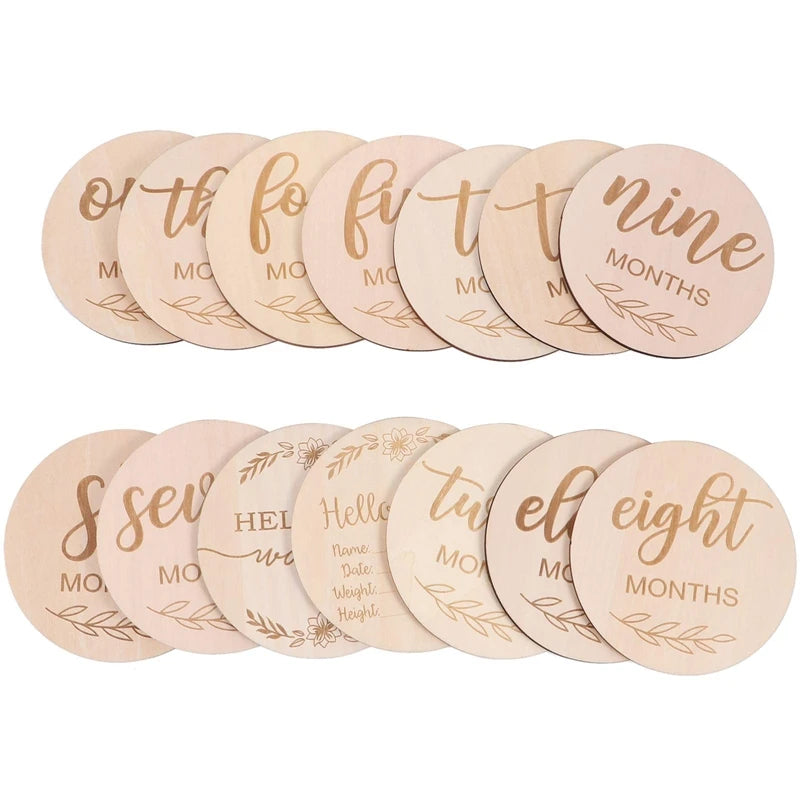 14Pcs Wooden Baby Monthly Milestone Cards, Baby Milestone Discs For Photo Props