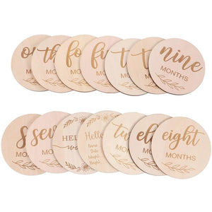 14Pcs Wooden Baby Monthly Milestone Cards for Photo Props Baby Shower