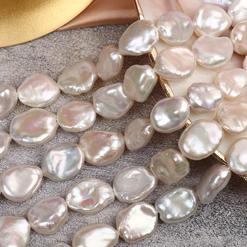 4Pcs High Light Natural Freshwater Pearl Flat Beads