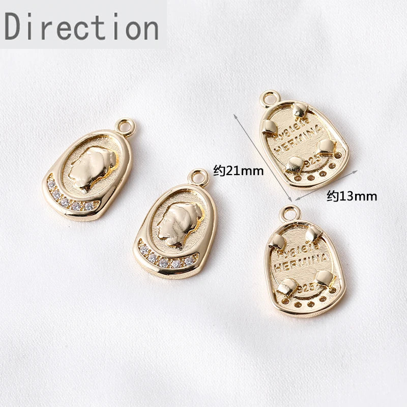 14k Gold-plated Copper Beauty Head Stone Pendant DIY Material