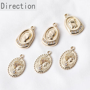 14k Gold-plated Copper Beauty Head Stone Pendant DIY Material