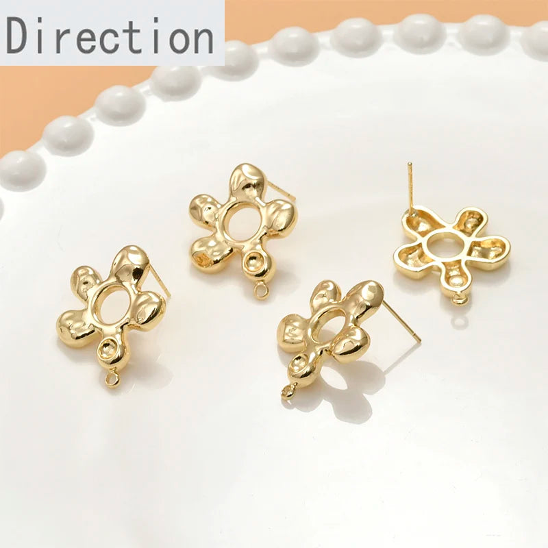 14k Hollow Flower Ear Pin Diy Pearl Ear Stud Ear Jewelry Material