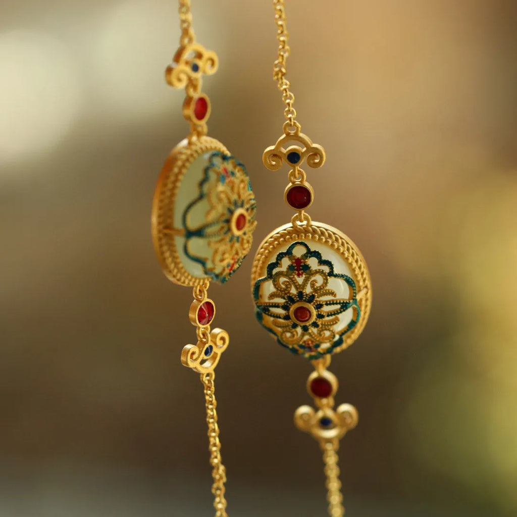 14k Vintage Carving Jade Gemstones Enamel Pendant Necklaces Chain Bracelets